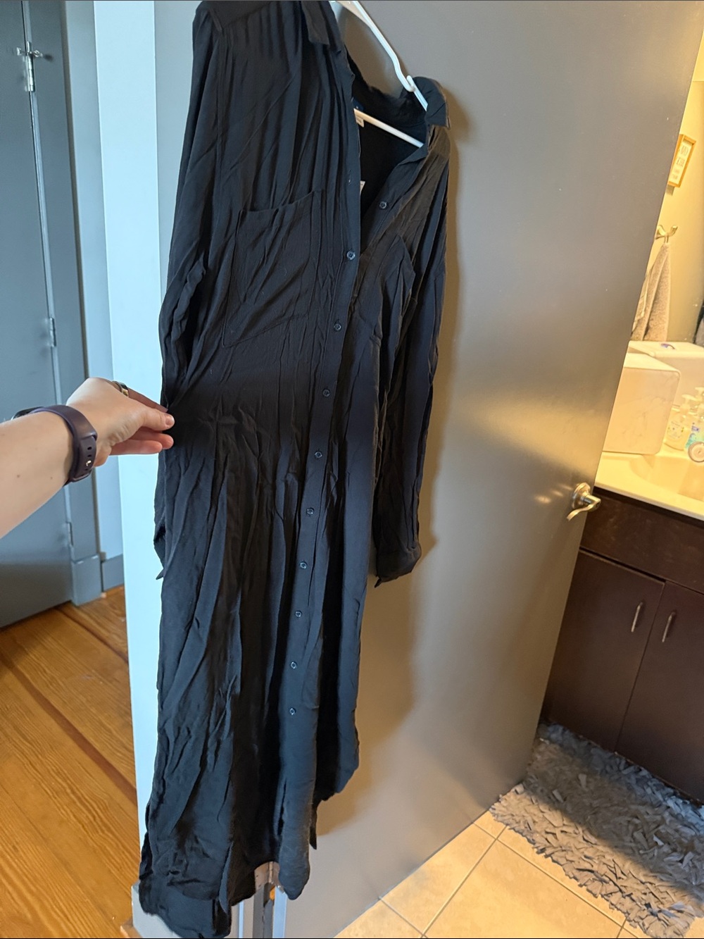 Old Navy Black Long Button-Front Shirt Dress
